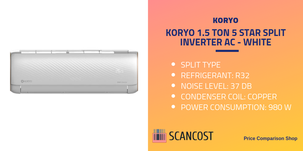 Koryo 1.5 Ton 5 Star Split Inverter AC - White