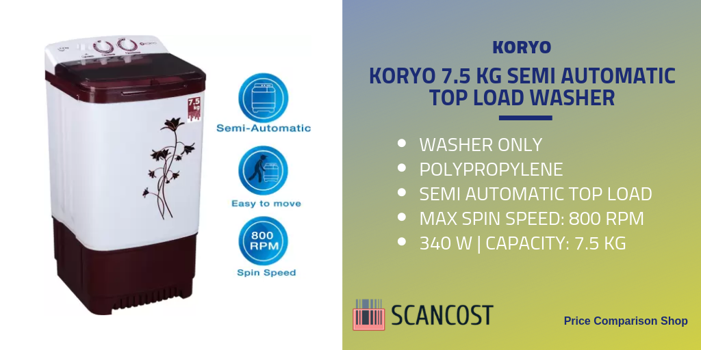 Koryo 7.5kg semi automatic top load